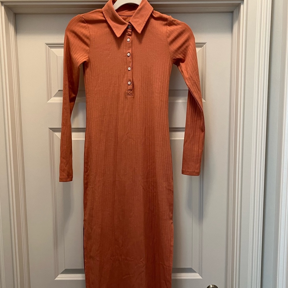 Aerie ribbed Henley dress with collar, size xxs.